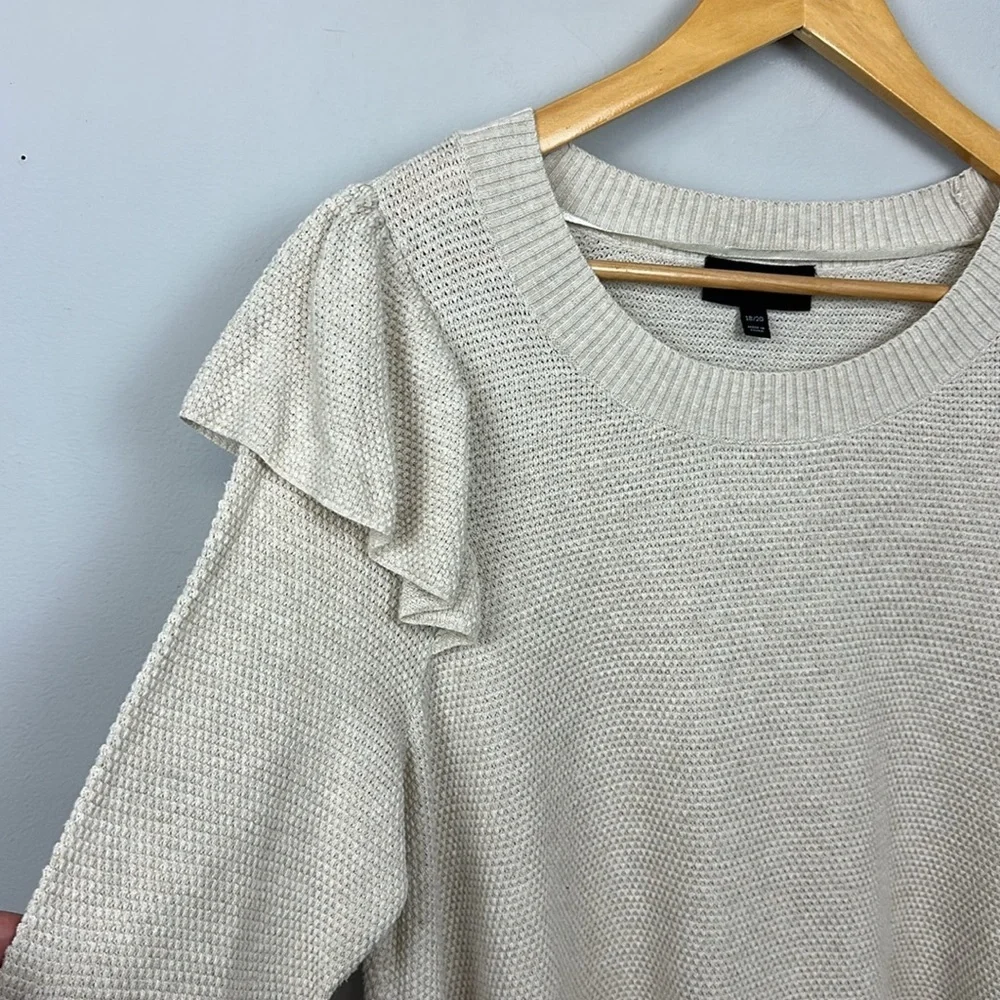 Lane Bryant Long Ruffle-Sleeve Sweater in Oatmeal Sz 18/20